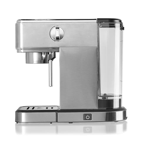 Cloer 5829 Máquina de café espresso, Cafeterea espresso con espumador de leche, 20 bares, 1350W, Diseño delgado, 1-2 tazas espressos, cappuccinos, latte macchiato, Apagado de seguridad