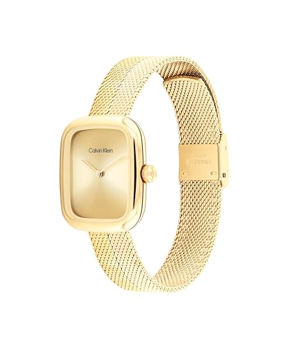 Calvin Klein Adore 25100099 - Reloj de Mujer Rectangular de Cuarzo con Brazalete Milán INOX Dorado, Esfera Minimalista, 30 mm