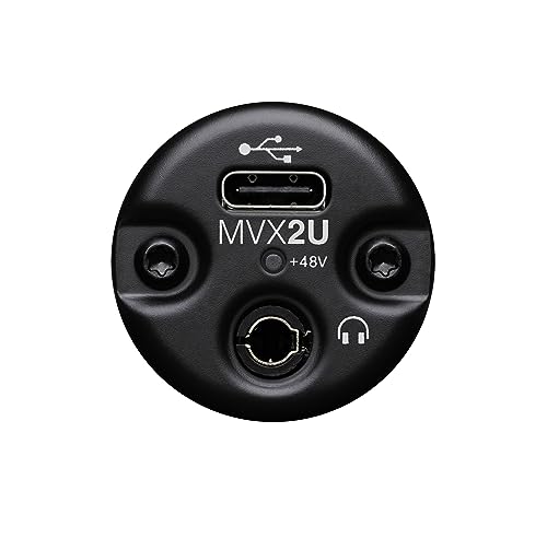 Interfaz digital Shure MVX2U XLR a USB con conector para auriculares, preamplificador integrado con control de ganancia de 60dB, monitorización sin latencia, alimentación fantasma de 48V