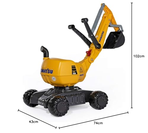 Rolly Toys RollyToys rollyDigger Komatsu (Juguete de Arena, Color Gris/Amarillo, para niños de 3 a 8 años, Bloqueo automático) 421169, 102 x 43 x 74 cm