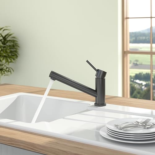 Villeroy & Boch Como Shower grifería de cocina, alta presión, grifo de cocina con rociador extraíble y radio de giro de 120°, grifo de fregadero de bajo consumo, altura del caño 120 mm, antracita