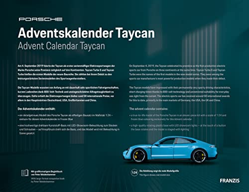 Franzis- Porsche Taycan Calendario de Adviento, Color Azul Frozen, Multicolor, Small (67203)