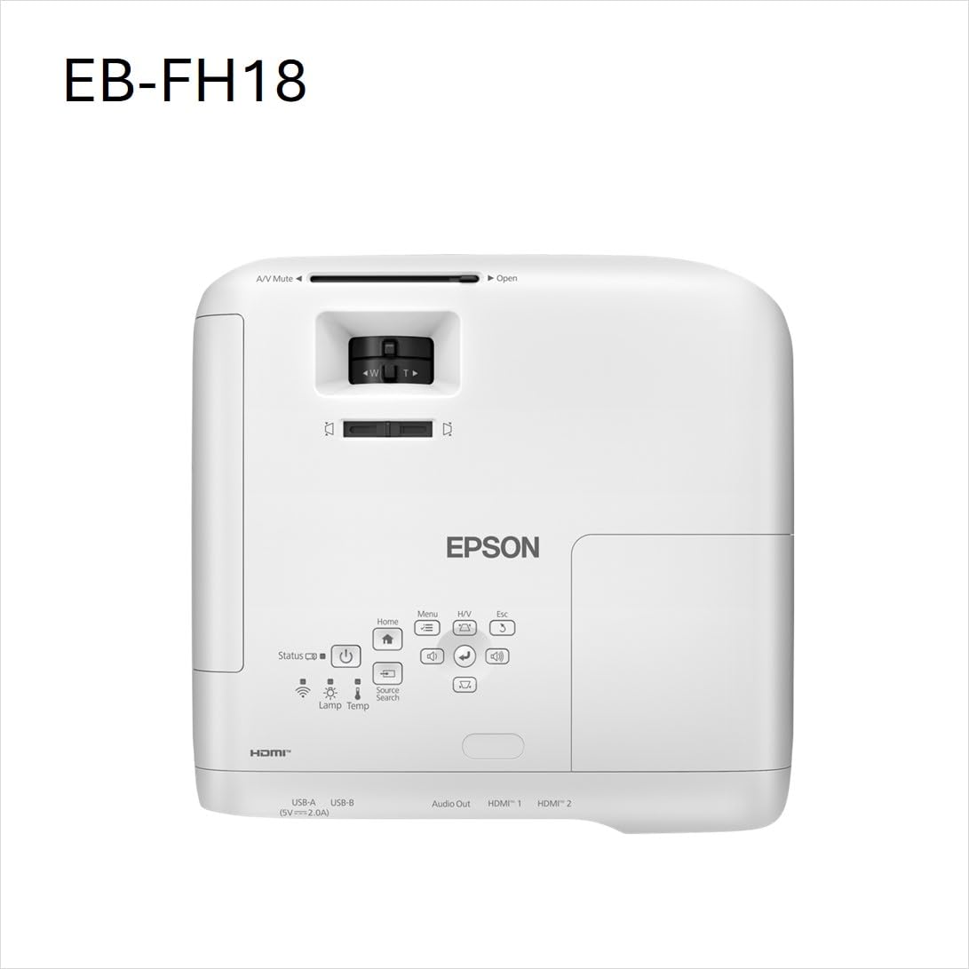 EB-FH18 es un proyector de lámpara Full HD asequible con 2 Puertos HDMI, WiFi con compatibilidad con Apple AirPlay 2, Gran Pantalla de proyección de hasta 304 Pulgadas y 4.100 lúmenes