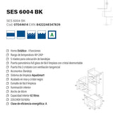 Cata Horno Estático SES 6004 BK 4 Funciones Puerta Panorámica Full Glass Limpieza AquaSmart Iluminación Interior Ancho de 60 cm Gran Capacidad 62 L Iluminación Interior Acabado Inox Cristal Negro