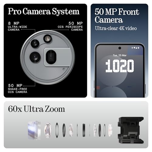 Nothing Phone (3a) Pro 256 GB – Smartphone 5G Android Libre con eSim, 12 GB RAM, Cámara periscópica OIS de 50MP, Ultra Zoom 60x, Carga rápida a 50W y Pantalla AMOLED FHD+ 120 Hz de 6,77" - Gris