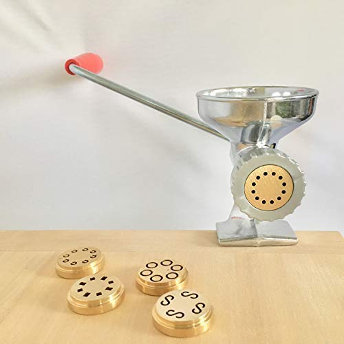 Máquina de Hacer Pasta Fresca con Virola en Aluminium | 5 Trefiladores de latón para Espaguetis, Macarrones, Bucatinis, Caserecces y Espaguetis alla chitarra
