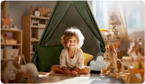 Nukido, Tienda Infantil Tipi Teepee Verde con Guirnalda, Almohadas, estabilizador Grande