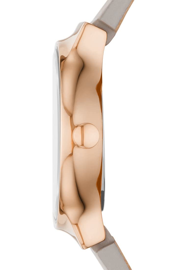 Skagen Freja reloj para mujer, movimiento de cuarzo con correa de acero o piel, Beige oscuro y tono oro rosa, 26MM