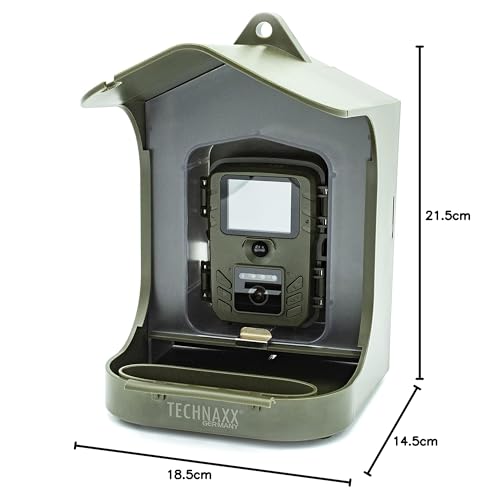 Technaxx Estación de la cámara del alimentador del pájaro de Technaxx con el convite Que cuelga, Caja de 150 g para el alimento y - resolución Video de FullHD - Kit versátil de la instalación TX-165