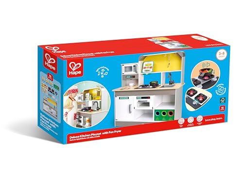 Hape Cocina Deluxe con Freidora – Cocina de Juguete con Fogones Electrónicos, Freidora y Accesorios para Niños de 3+