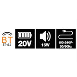 Beta 1989RCB – Radio de obra de 20 V, radio digital DAB/FM, Bluetooth 5.3, IP54, altavoces estéreo de 16 W, alimentación por batería o cable