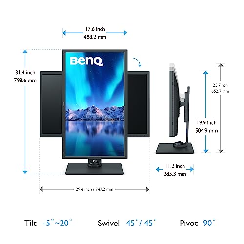 BenQ SW321C Monitor fotográfico (tecnología AQCOLOR, 32 pulgadas, 4K UHD, IPS, P3 Wide Color, carga USB-C, DP / HDMI, calibración de hardware, altura ajustable) compatible con MacBook