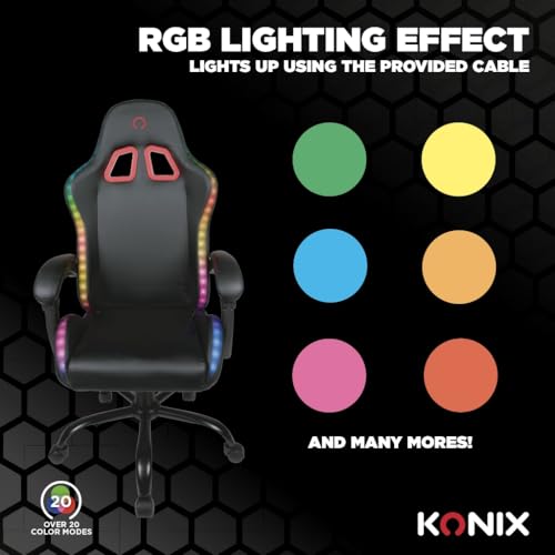 Konix Silla Gaming Phantom - Iluminación RGB - Inclinación del Asiento 135° - Cuero sintético Liso - Cojín Lumbar y Cervical - Negro