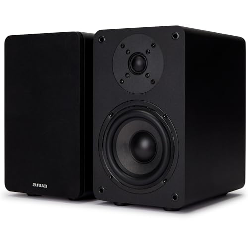 Aiwa SP-A100 Altavoces de estantería pasivos, Par de Altavoces de estantería,Hi-Fi Altavoz de 2 vías, 150W de Potencia, Woofer de 5.25", Bookself Speakers, con Sistema Reflex de Graves. Color: Negro