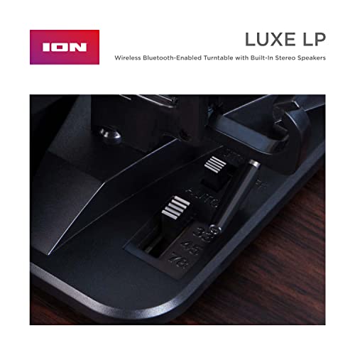ION Audio Luxe LP - Tocadiscos de Vinilo Bluetooth con Altavoces, conversión USB, Plato de tamaño Completo, Auto-Stop, Salida de Auriculares, 3 velocidades, Madera Tintada