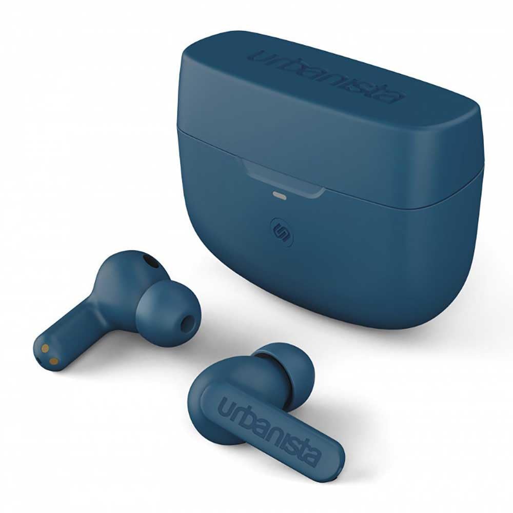 Urbanista Atlanta Auriculares Inalámbricos con Cancelación Activa de Ruido Híbrida, Auriculares Resistentes a Salpicaduras, Multipunto Bluetooth, Estuche de Carga Inalámbrica, Azul Acero