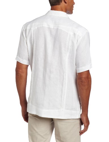 Cubavera - Camisa Guayabera de Manga Corta con Cuatro Bolsillos para Hombre, 100% Lino (Talla S-5x), Blanco Brillante, XL (Grandes) (Alto)