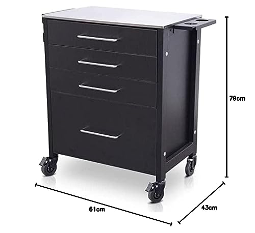 QUIRUMED Estación de Trabajo Tattoo con Ruedas, Mesa Profesional Tatto, Muebles, Tatto, Mesa Auxiliar Tatto, Estructura de Acero, Cajones de Madera, Portátil, con 4 Ruedas, con Soporte para tintas