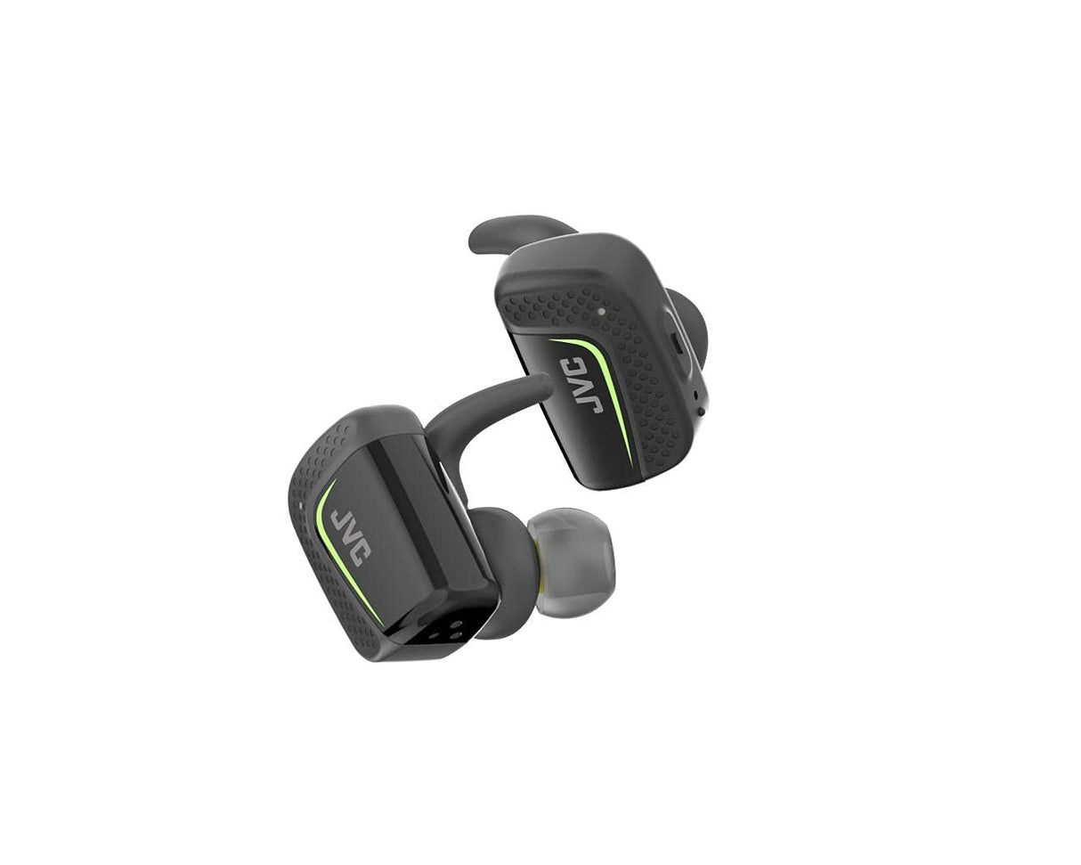 JVC Auriculares True Wireless HA-ET90BT. Cascos Inalámbricos con máximo de 9 Horas de Batería. Resistencia al Agua. Control de Volumen y Llamadas. Incluye Estuche de Carga. Color Negro.
