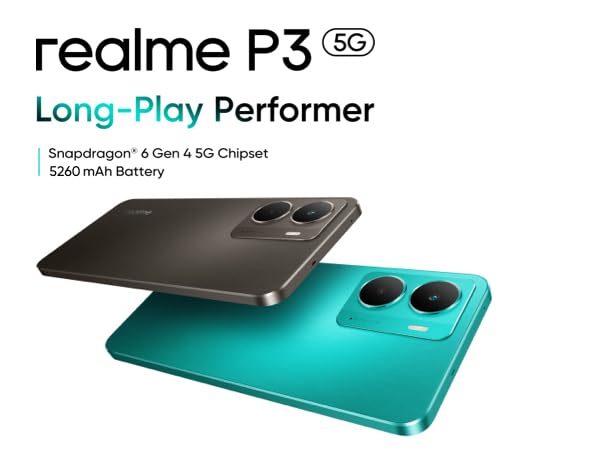 realme P3 5G Smartphone,8+256GB, Batería de 5260 mAh,Carga de 45W,Chipset Snapdragon 6 Gen 4, Cámara AI de 50MP, Pantalla Pro-Esports de 2000 nits120Hz,IP69, Verde (Sin Adaptador)