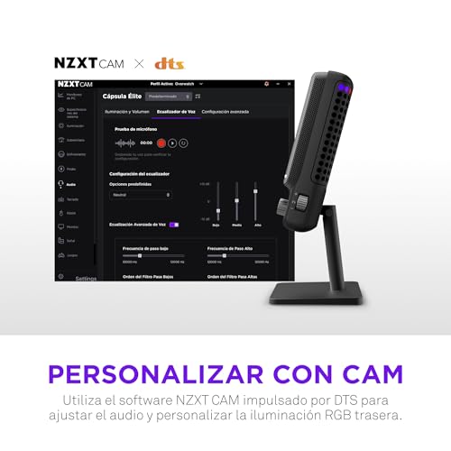 NZXT Capsule Elite - Micrófono de Condensador USB prémium para Gaming, Streaming, podcasting y grabación - Sonido Estudio - Diseño multiposición - Software DTS - Iluminación RGB - Negro