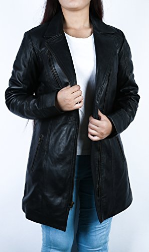 URBAN 5884 JANICE Ladies | Chaqueta de Cuero Mujer |Elegante Chaqueta de Piel de Cordero Suave para Mujeres | Modelo largo | Negro | M