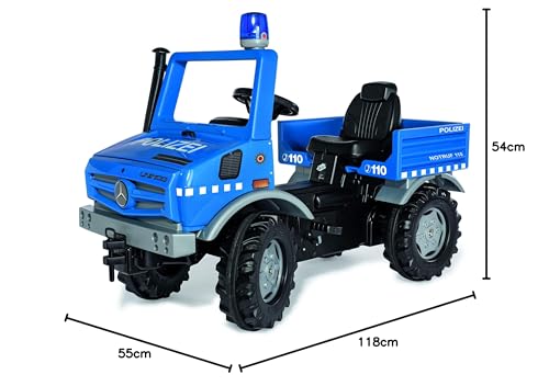 Rolly Toys Unimog 038251 038251 - Coche de policía para Conducir uno Mismo con neumáticos silenciosos y luz Intermitente | Vehículo a Pedal, a Partir de 3, 038251, Grande, Azul
