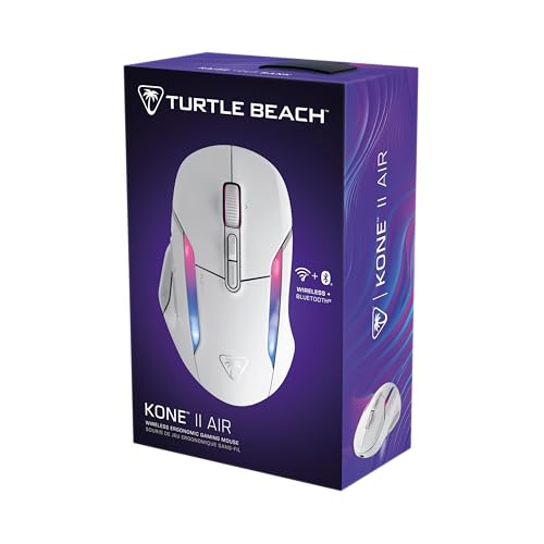 Turtle Beach Kone II Air: ratón inalámbrico ergonómico RGB para Juegos, batería de 350 Horas, Sensor óptico de 26 000 PPP interruptores ópticos de 100 Millones de clics, Blanco ártico