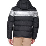 Tommy Hilfiger Hooded Puffer Jacket Abrigo Alternativo de plumón, Rayas Negras y Plateadas, M para Hombre