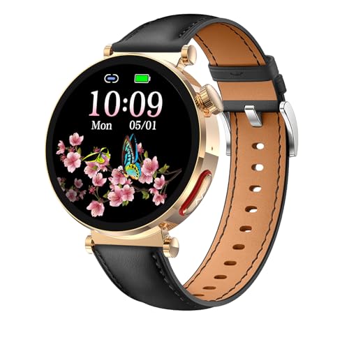 Knauermann Neo 2 (2025) – Oro Redondo – Reloj de Salud Smartwatch – ECG – Función HRV – BT Bluetooth – Apnea del sueño – Presión Arterial – Correa de Piel de Vacuno Negra, Durchmesser: 40 mm,