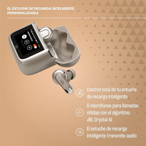 JBL Tour Pro 3, Earbuds inalámbricos True Wireless, estuche de carga inteligente, 40 h de autonomía, Bluetooth, cancelación de ruido adaptativa, JBL Spatial 360 Sound y seguimiento de cabeza, latte