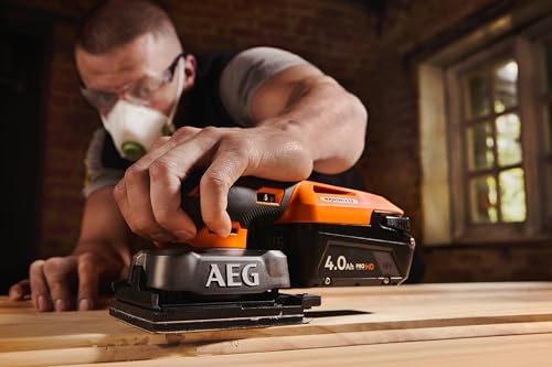 AEG BFS18SBL-14-0 - Lijadora vibratoria (18 V, 1/4 hojas, 7000 a 12000 osc/min, fijación de velcro o pinza (sin batería)