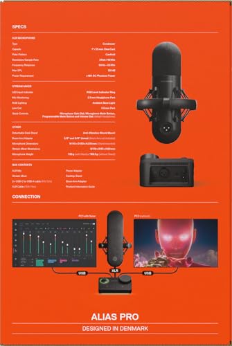 SteelSeries Alias Pro Kit — Micro XLR + Mezclador Stream — cápsula 3 Veces Mayor para Gaming, Streaming y pódcast — Interfaz USB/XLR — Controles para personalización — RGB — PC Individual o Dual