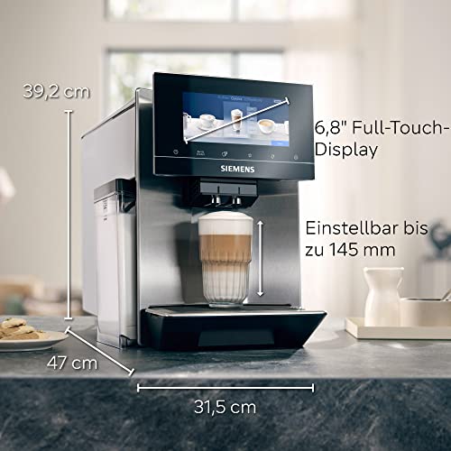 SIEMENS Máquina automática de café EQ900 TQ903D03, control por aplicación, pantalla táctil intuitiva, modo barista, AromaBoost, reducción de ruido, trituradora premium, limpieza automática de vapor,
