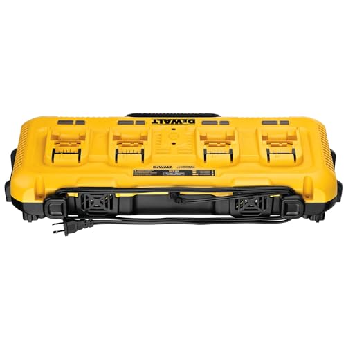 DEWALT DCB104-QW - Cargador rápido de cuatro sistemas, 18V incluyendo baterías XR Flexvolt, carga simultánea de 4 baterías, con indicador LED.