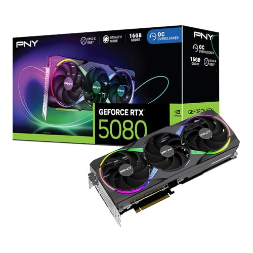 PNY Tarjeta Gráfica GeForce RTX™ 5080 16GB ARGB OC Triple Fan DLSS 4