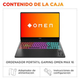 HP OMEN MAX - Ordenador Portátil Gaming de 16" OLED 240Hz (Ultra 7-255HX, 32GB RAM, 1 TB, NVIDIA GeForce RTX 5060 8GB, FreeDos) Negro - Teclado QWERTY Español