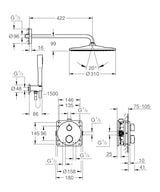 GROHE Precision 310 Sistema de ducha empotrado con caja de instalación universal Brazo de ducha horizontal 422 mm Manguera de ducha tipo jet 1500 mm Cromo 34880000