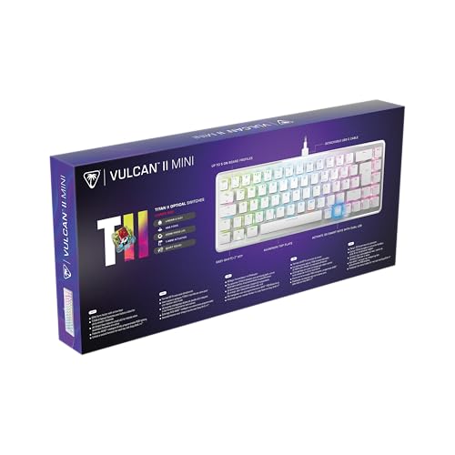 Turtle Beach Vulcan II Mini - 65% Teclado óptico mecánico para Juegos con iluminación RGB Personalizable, tecnología duplicadora de Teclas, Placa de Aluminio, Color Blanco