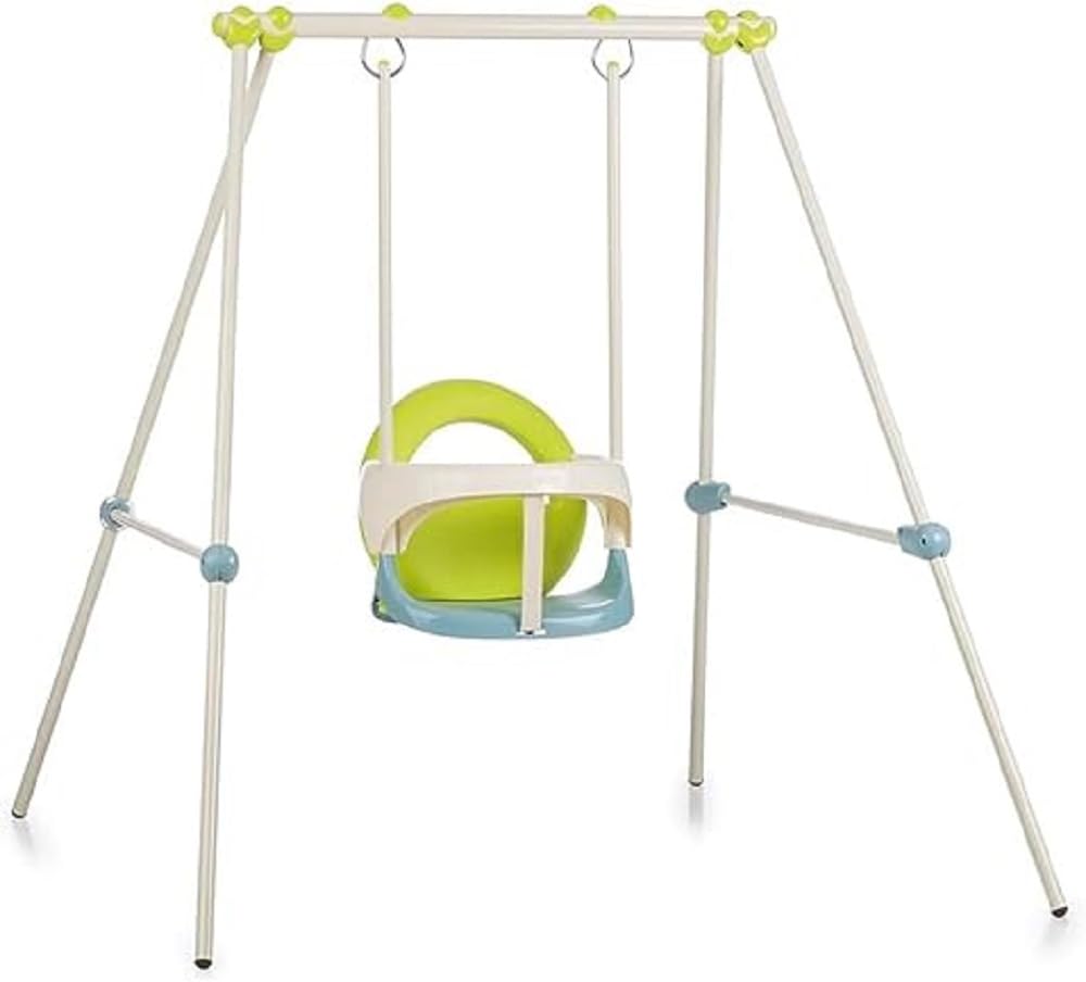 Smoby - Columpio Baby Swing para Bebés, para Interior y Exterior, Estructura de Metal Segura y Resistente, Asiento Verde y Azul, Adecuado a Partir de 6 Meses - 117x124 x118cm (7600830304)