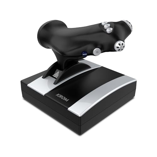 KROM K-FLIGHT -Joystick set, Juego palancas simulador vuelo, Palanca acelerador/dirección, modo interno vibración, Grip sintético mejor agarre, 2 ejes, 2 POV, 16 botones, PC, PS4, Xbox One, Negro