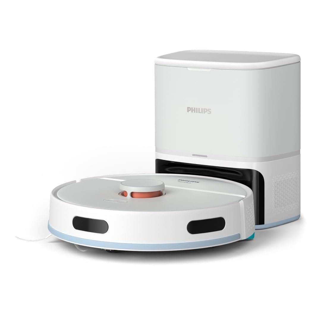 Philip Homerun 2000 - Robot Aspirador y friegasuelos - Potencia Extra Fuerte, potenciador para alfombras, Radar LDS, estación de autovaciado de 70 días, aplicación Homerun, Blanco Ártico (XU2100/25)