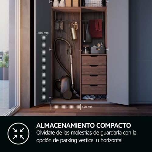 AEG AB61H6SW Aspiradora de Trineo con Bolsa, 850W de Potencia, 3,5L de Capacidad, Radio de acción 12m, Ruedas XL, Filtro Lavable, 3 cepillos + 3 Accesorios, 10 años garantía Motor, Blanco