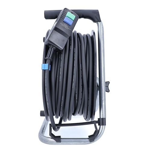 as - Schwabe enrollacables de 40 m H07RN-F 3G1,5-3 tomas con tapas de protección - interruptor diferencial PRCD 30mA - Protegido frente a salpicaduras de agua IP44 - Made in Germany, 10829