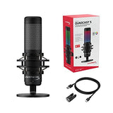 HyperX QuadCast S - Micrófono de condensador USB, iluminación RGB, soporte de choque antivibración, cuatro patrones polares, filtro pop, control de ganancia, para PC, PS4, PS5 y Mac, Negro