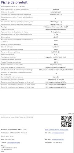 AERAULIQA Quantum Next Unidad de VMC descentralizada de flujo alterno, recuperación de calor, supersilenciosa, con mando a distancia multifunción, diám. 158 – Cód.003015