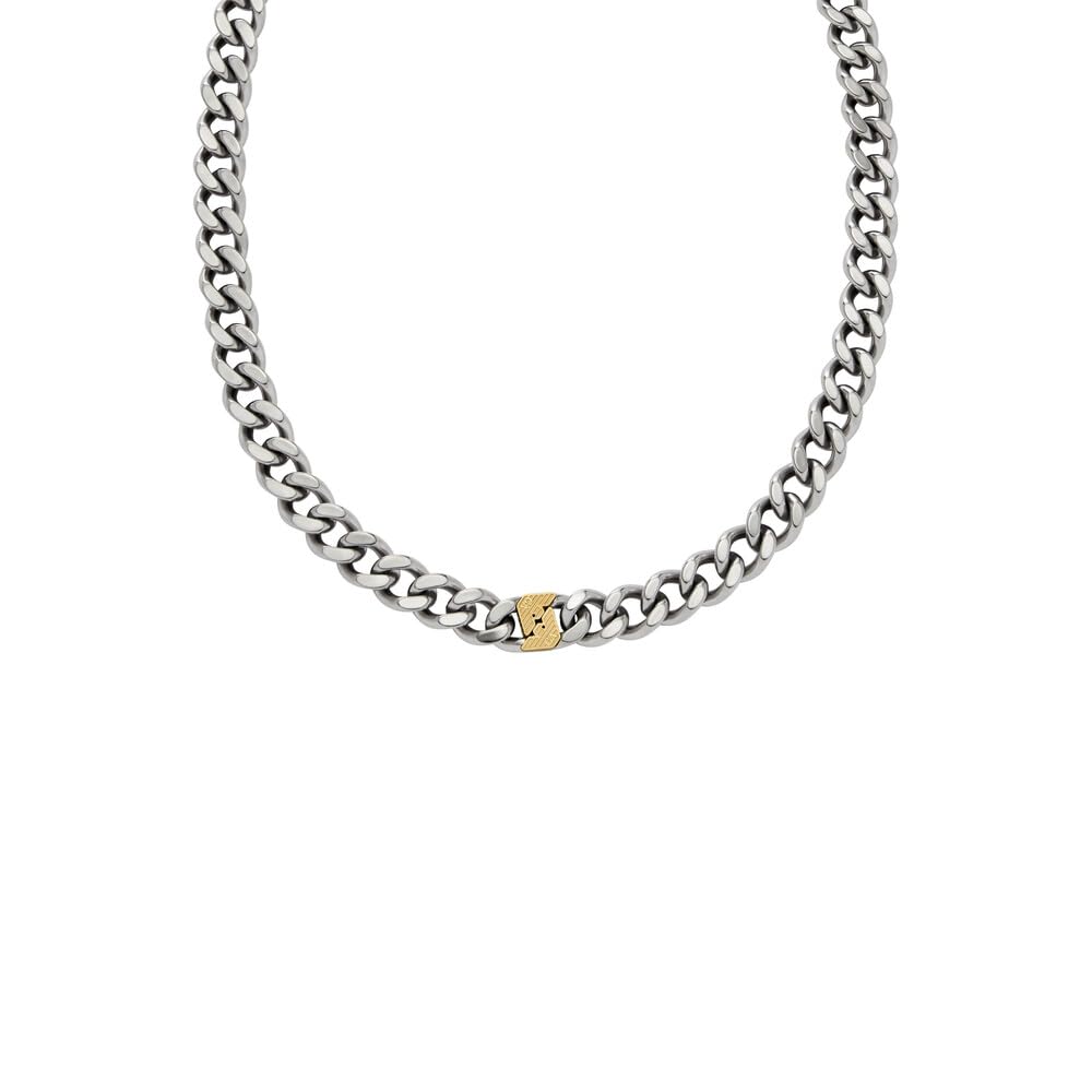 EMPORIO ARMANI Collar de cadena para hombre en acero inoxidable con cierre de langosta, Tono plateado