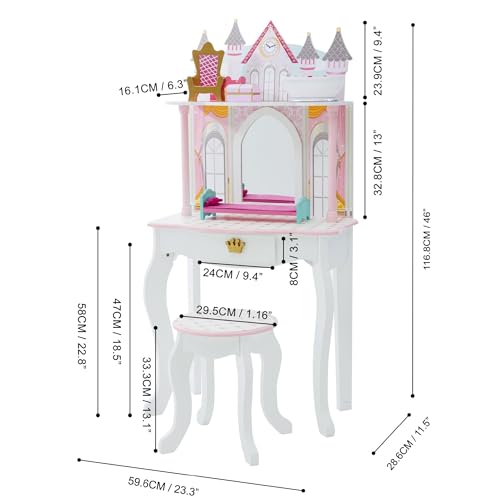 Teamson Kids Mesa de Tocador Castillo de Madera Espejo y Taburete TD-12951A