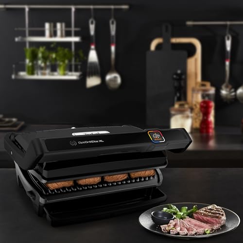 Tefal OptiGrill Elite XL GC760812 - Barbacoa de contacto con 16 programas, pantalla digital con indicador de cocción, placas XL desmontables, parrilla eléctrica, color negro
