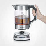 SEVERIN - Hervidor de té y agua de cristal con elevación automática, 1.7 L, 3000 W, Elemento calefactor oculto por placa de acero inoxidable, acero inoxidable y cristal, WK 3422